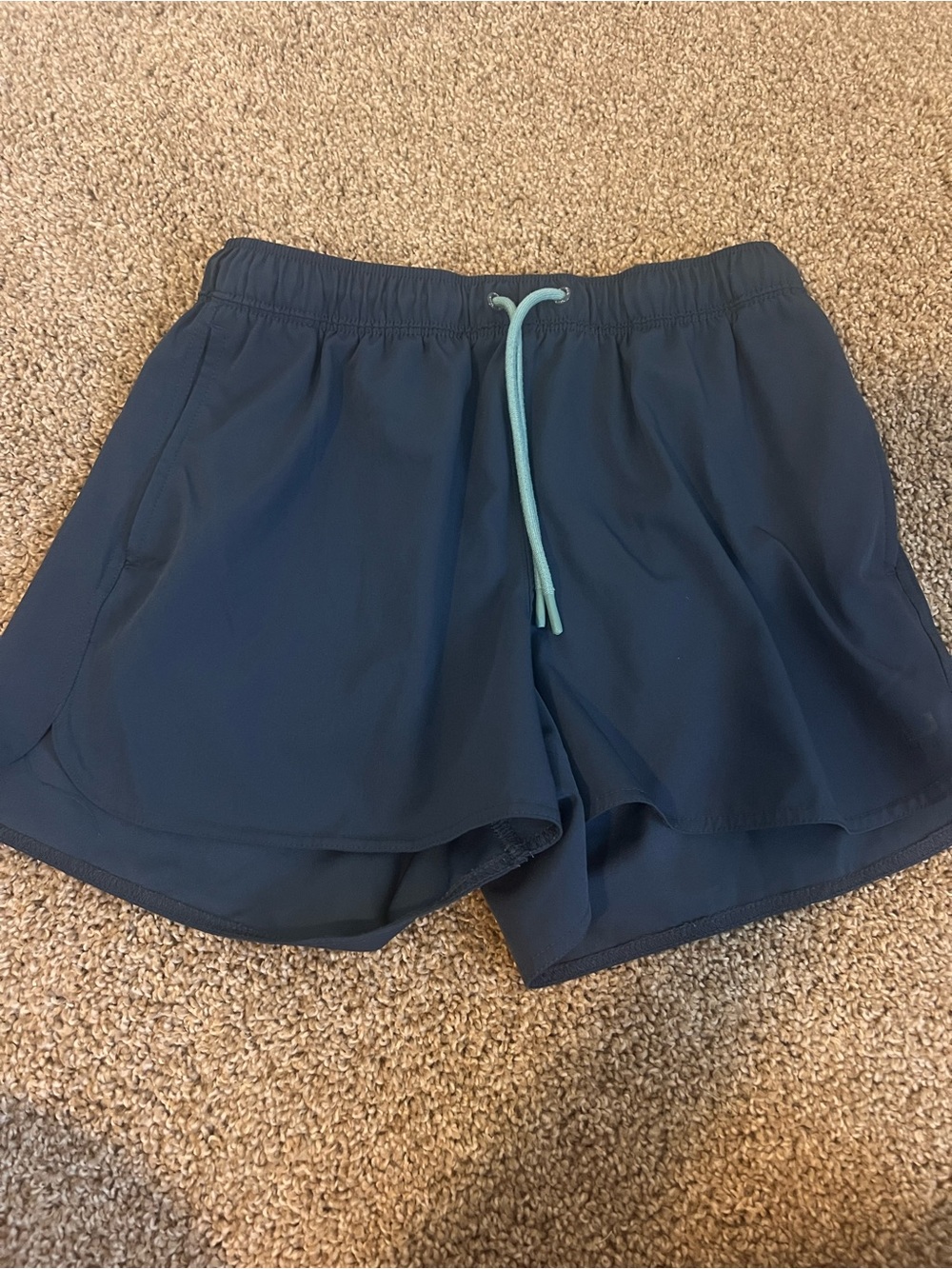 Huk Navy Athletic Shorts with Aqua Drawstring